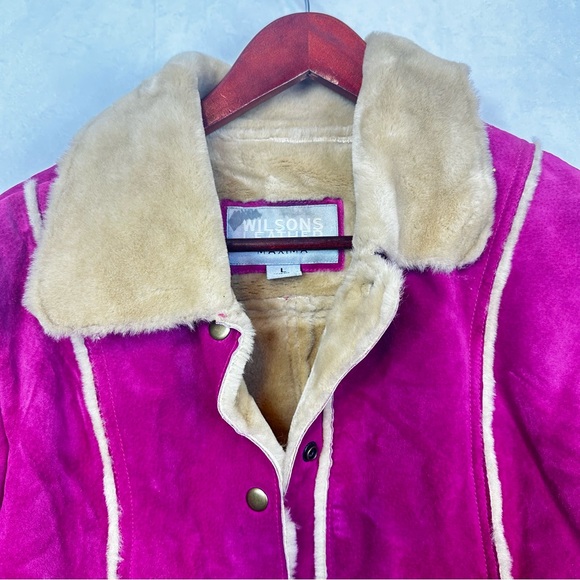Wilsons Leather Maxima Penny Lane Coat Pink Teddy Vintage Look Faux Fur Large - Picture 4 of 11